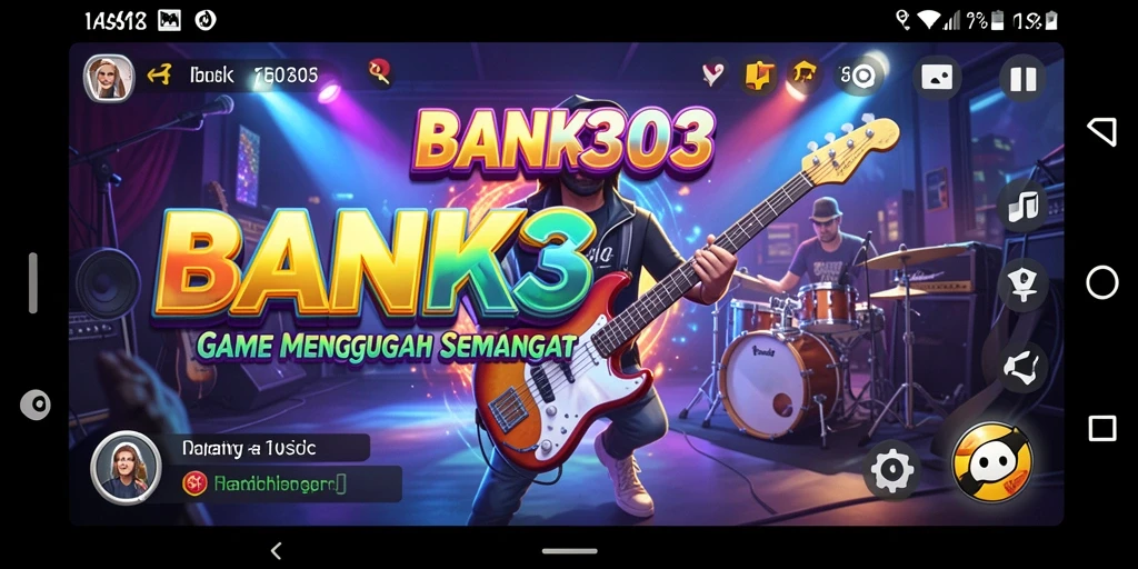 Tampilan screenshot utama BANK303 menampilkan gameplay musik yang menarik.