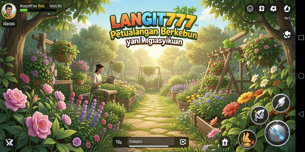 Screenshot utama menunjukkan gameplay berkebun yang memukau.