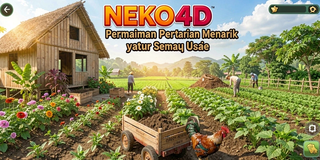 Tampilan gameplay NEKO4D saat membangun pertanian.