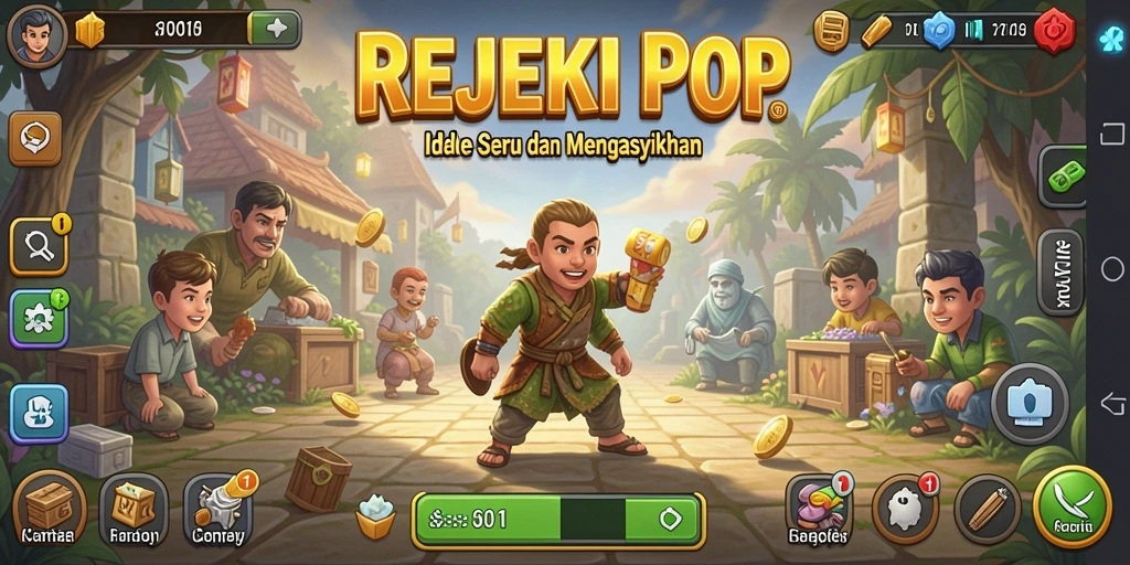 Tampilan gameplay utama REJEKIPOP yang menarik dan penuh warna.