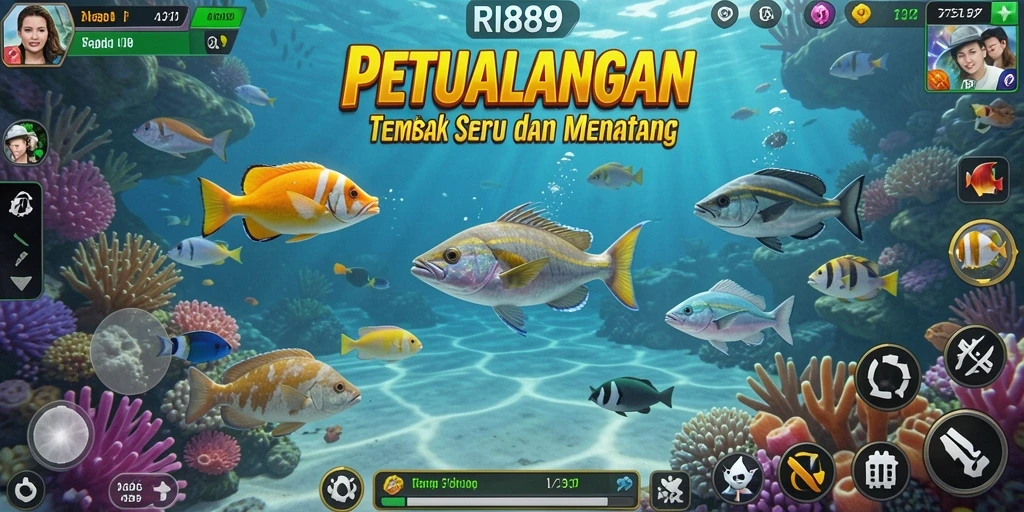 Tampilan screenshot utama dari gameplay Tembak Ikan RI889 yang menampilkan aksi mendebarkan.