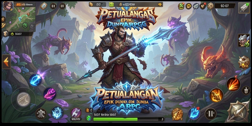 Screenshot gameplay ARPG SD107 menunjukkan pertarungan yang epik dan grafis menawan.