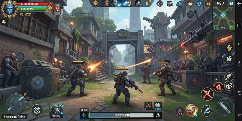 Tampilan gameplay V87 dalam aksi strategi yang intens.